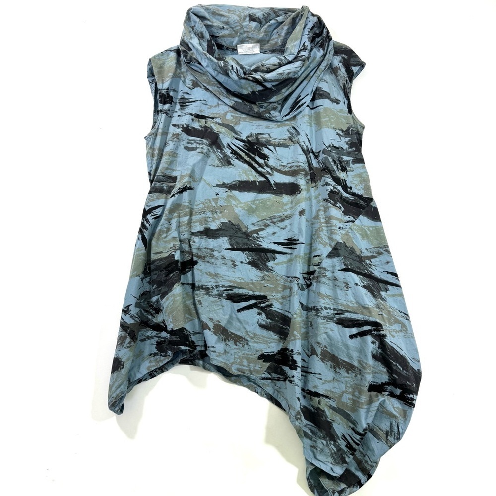 Bryn Walker Noa Tunic Shirt Watercolor Blue Cowl Neck